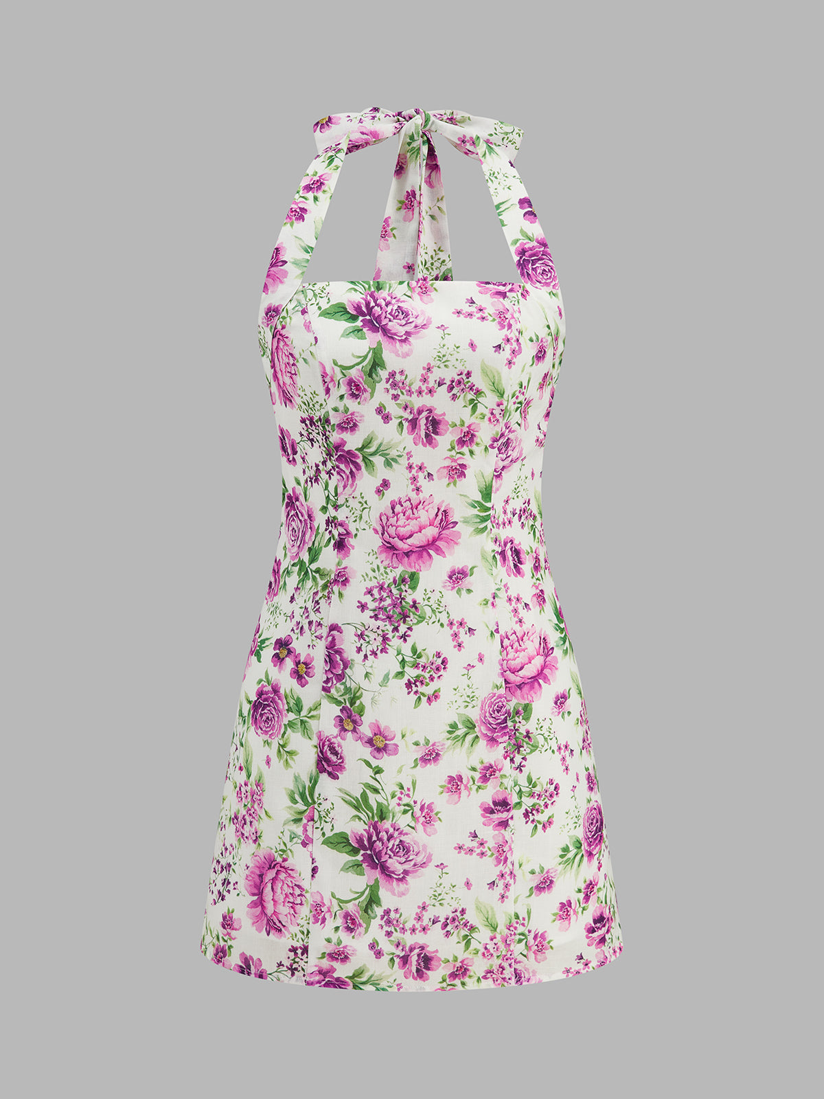 Floral Halter Tie Mini Dress with Ruffled Hem Detail