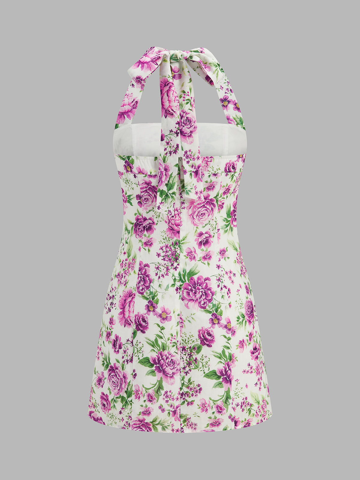 Floral Halter Tie Mini Dress with Ruffled Hem Detail