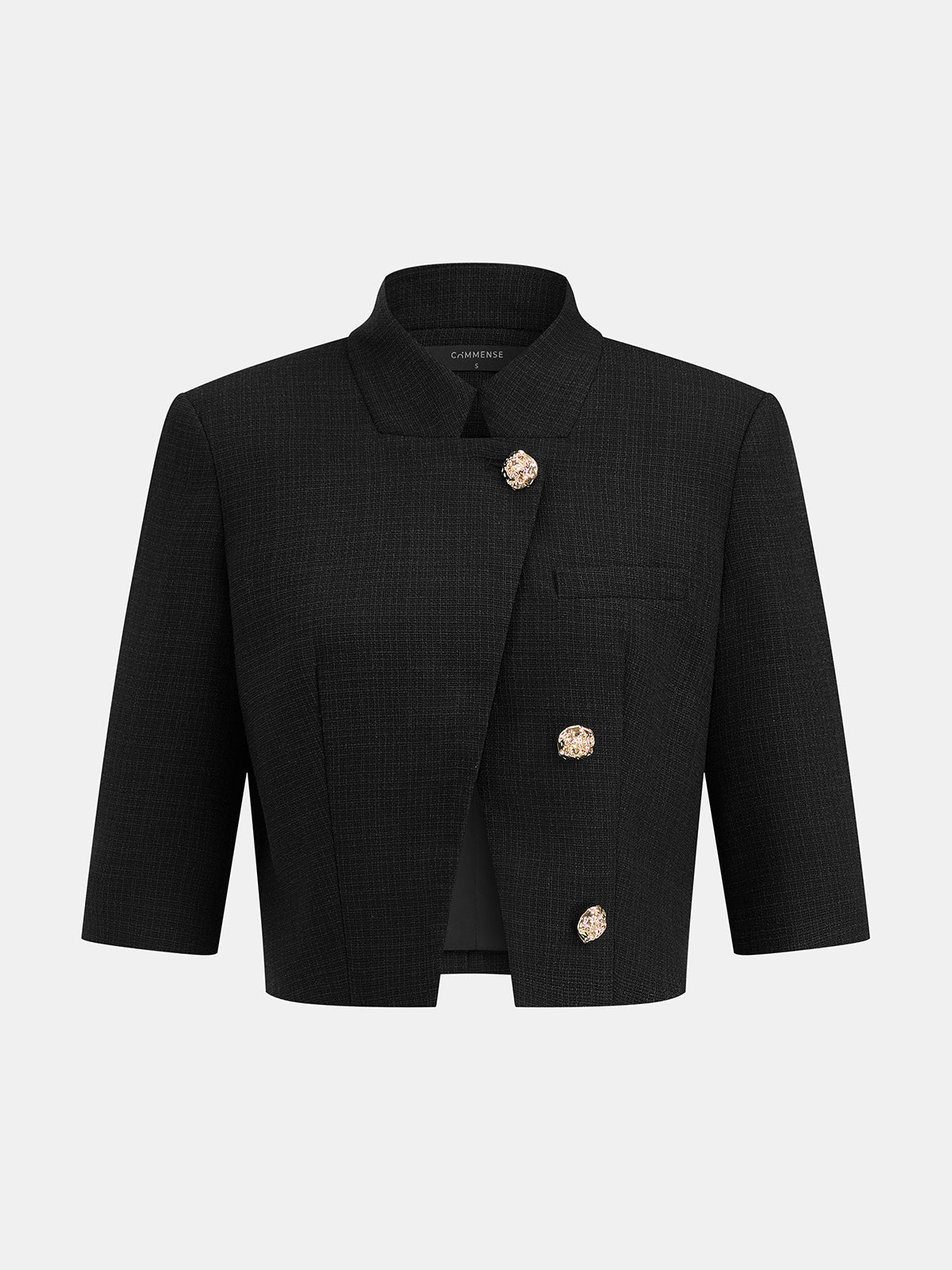 Stand Collar Metal Button Blazer for Women Elegant Workwear