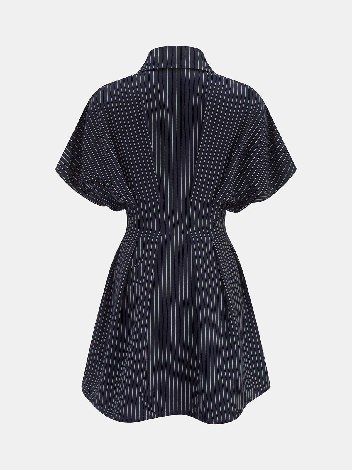 Pinstripe Cinched Waist Mini Shirt Dress with Belt Detail