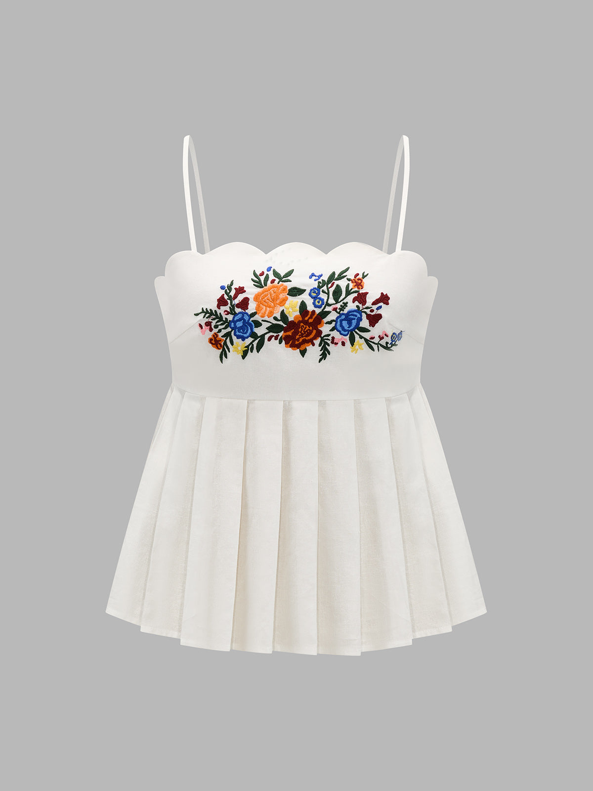 Floral Embroidery Pleated Cotton Linen Cami Top for Women Casual Summer Wear