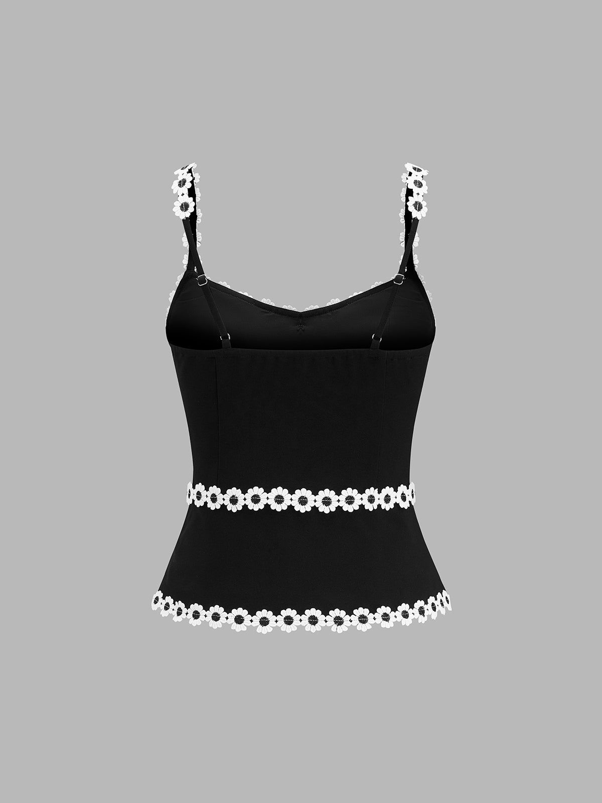 Daisy Lace Trim Front Split Cami Top with Adjustable Straps