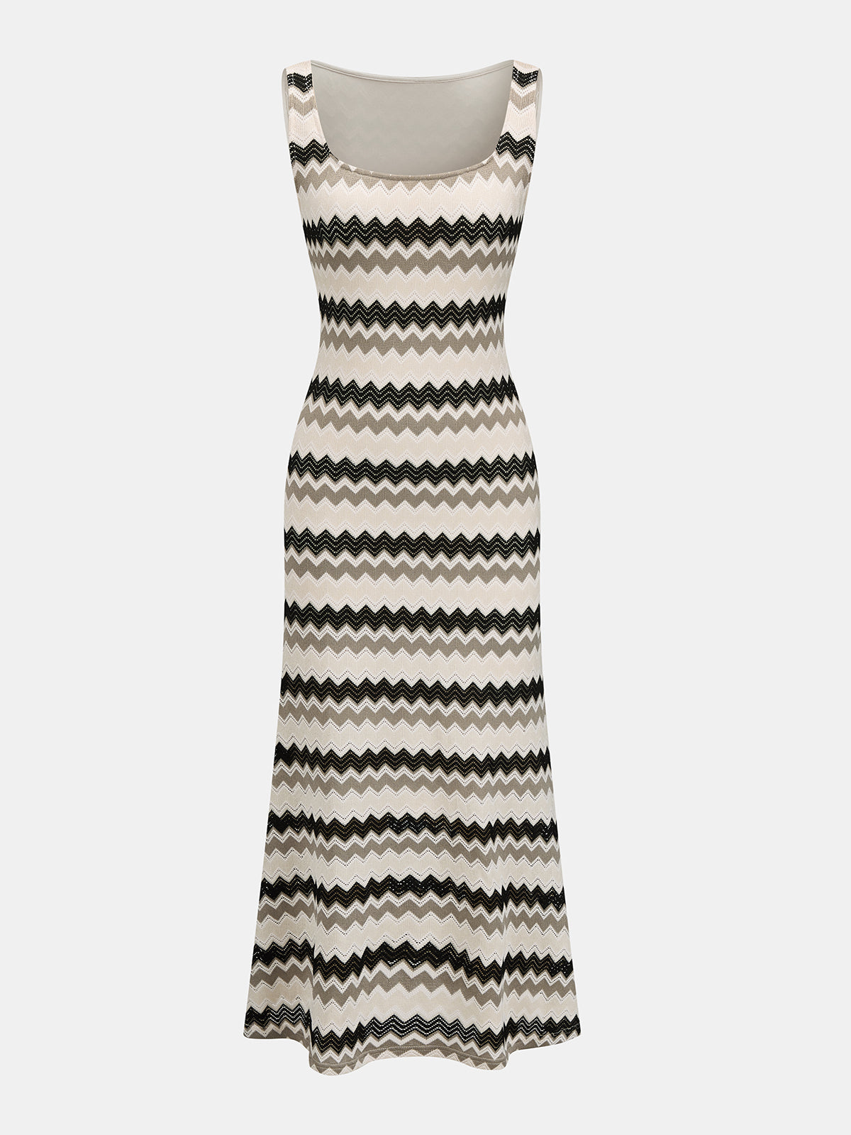 Cutout Back Zigzag Knit Maxi Dress for Elegant Evening Wear