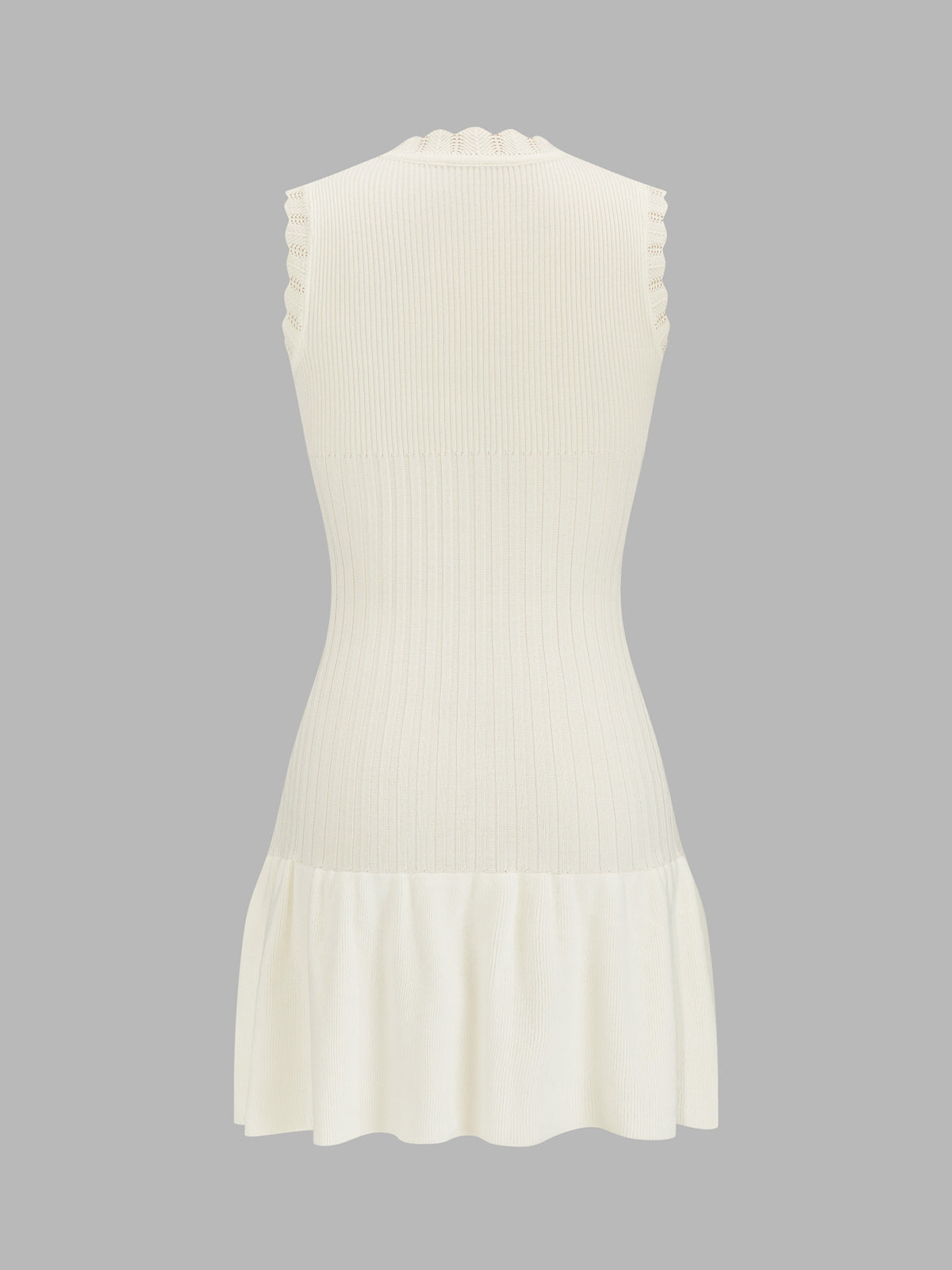 Ruffle Neck Ribbed Knit Sleeveless Mini Dress Women's Summer Casual