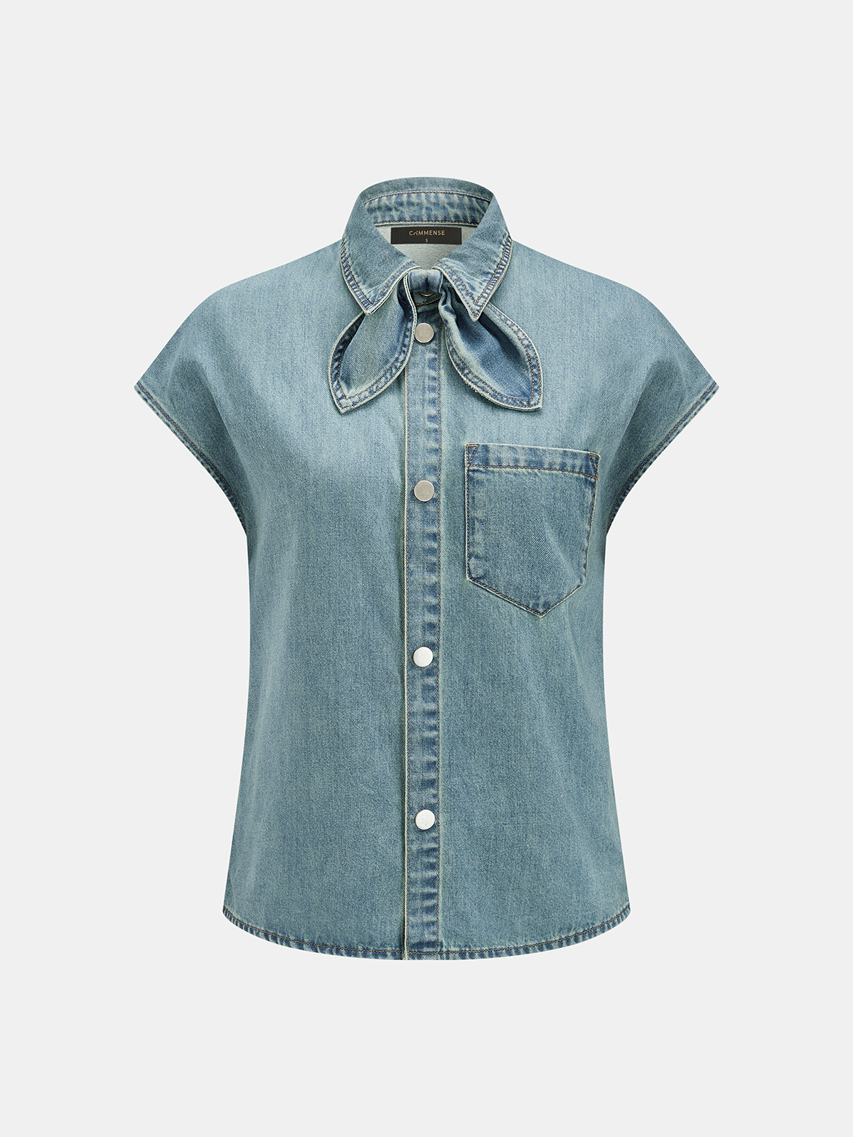 Denim Bow Tie Blouse & Shorts Set for Women, Casual Summer Outfit