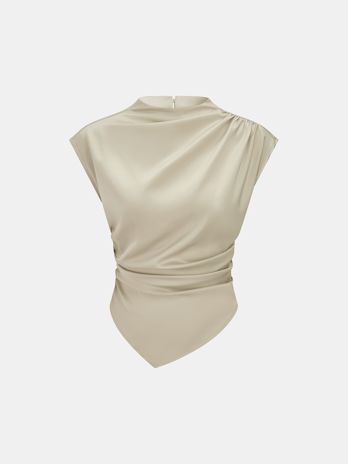 Asymmetrical Draped Ruched Satin Blouse for Women Elegant Evening Wear