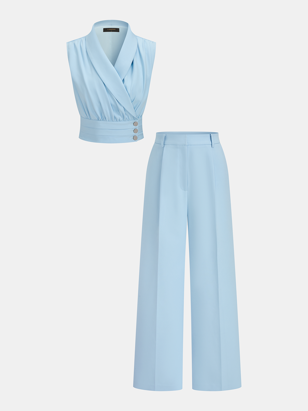Tailored Sleeveless Blazer & Wide-Leg Pants Set for Professional Women