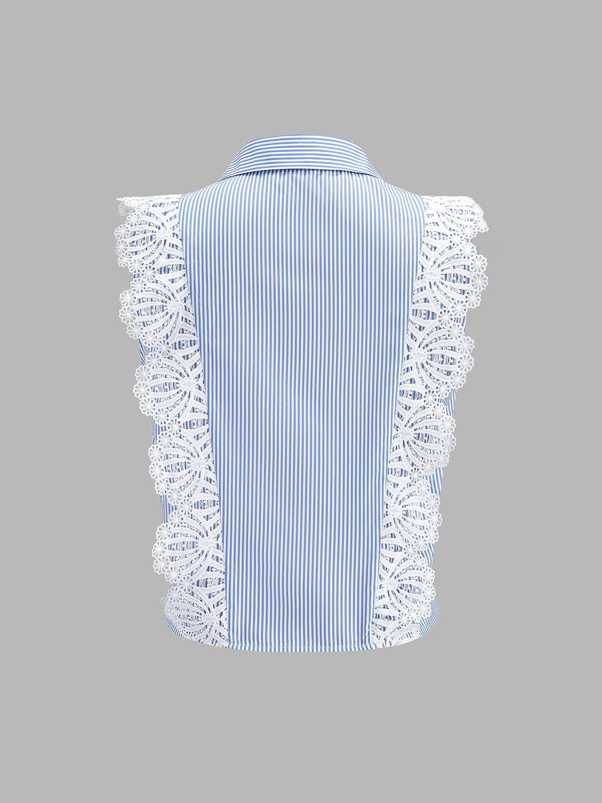 Lace Trim Striped Sleeveless Collared Shirt - Casual Summer Women's Top