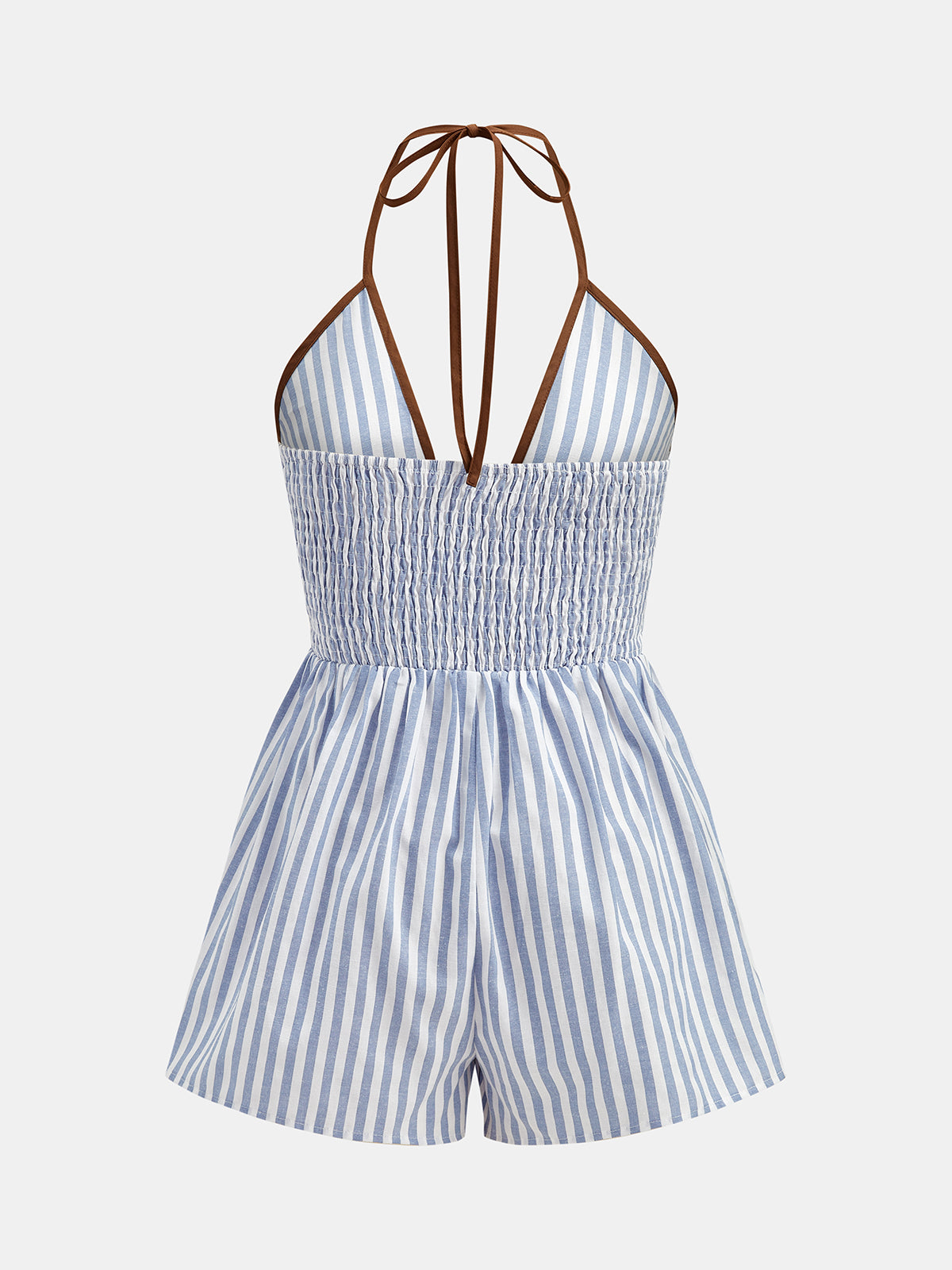 Halter Striped Cutout Casual Romper Women's Summer Outfit Idea