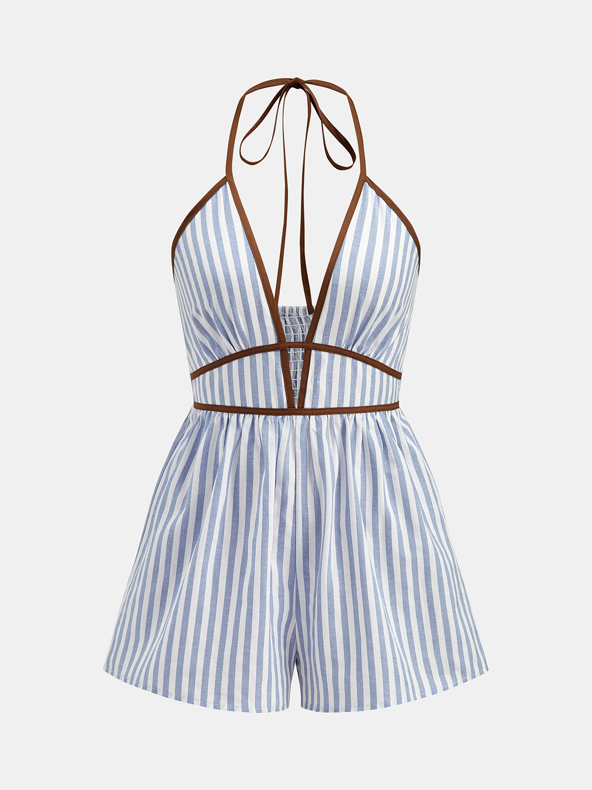 Halter Striped Cutout Casual Romper Women's Summer Outfit Idea