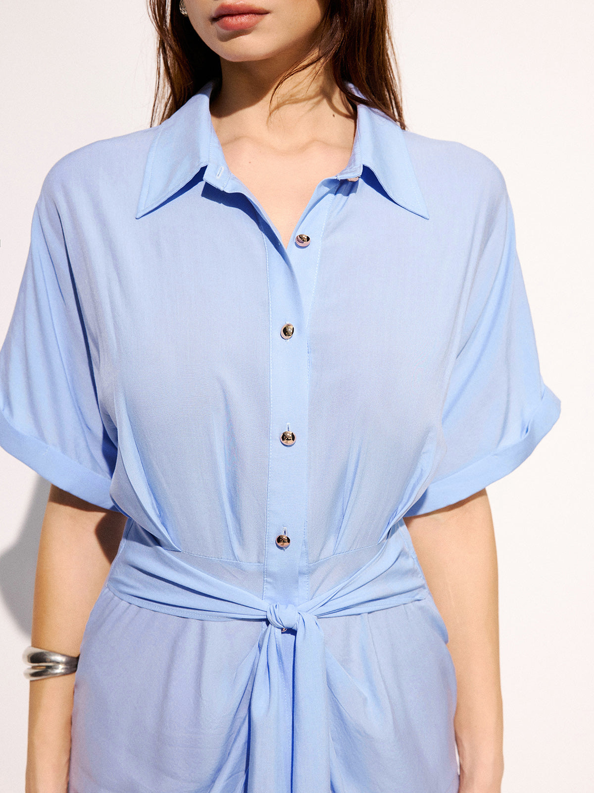 Tie-Waist Short Sleeve Maxi Shirt Dress for Women Casual Summer