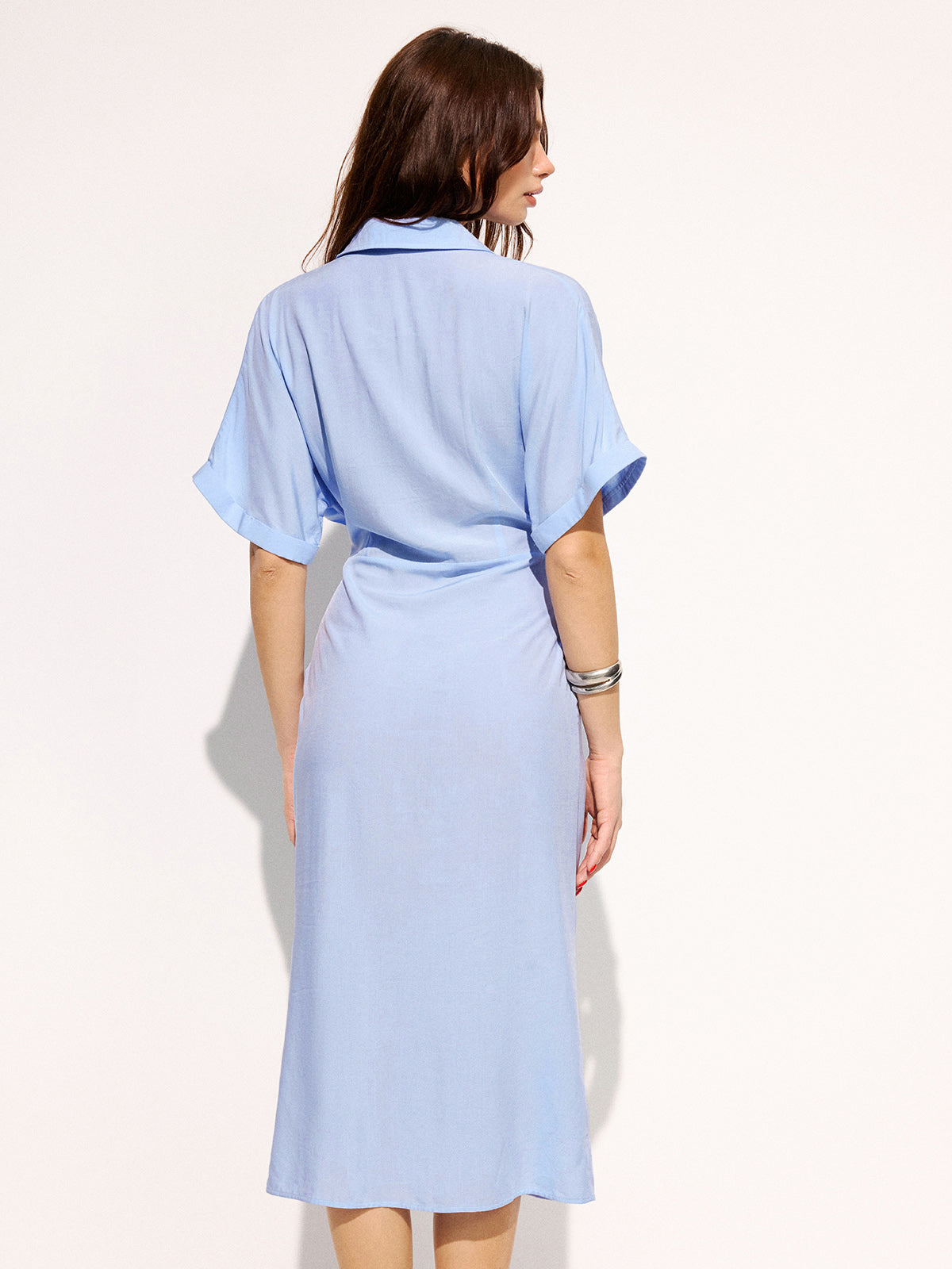 Tie-Waist Short Sleeve Maxi Shirt Dress for Women Casual Summer