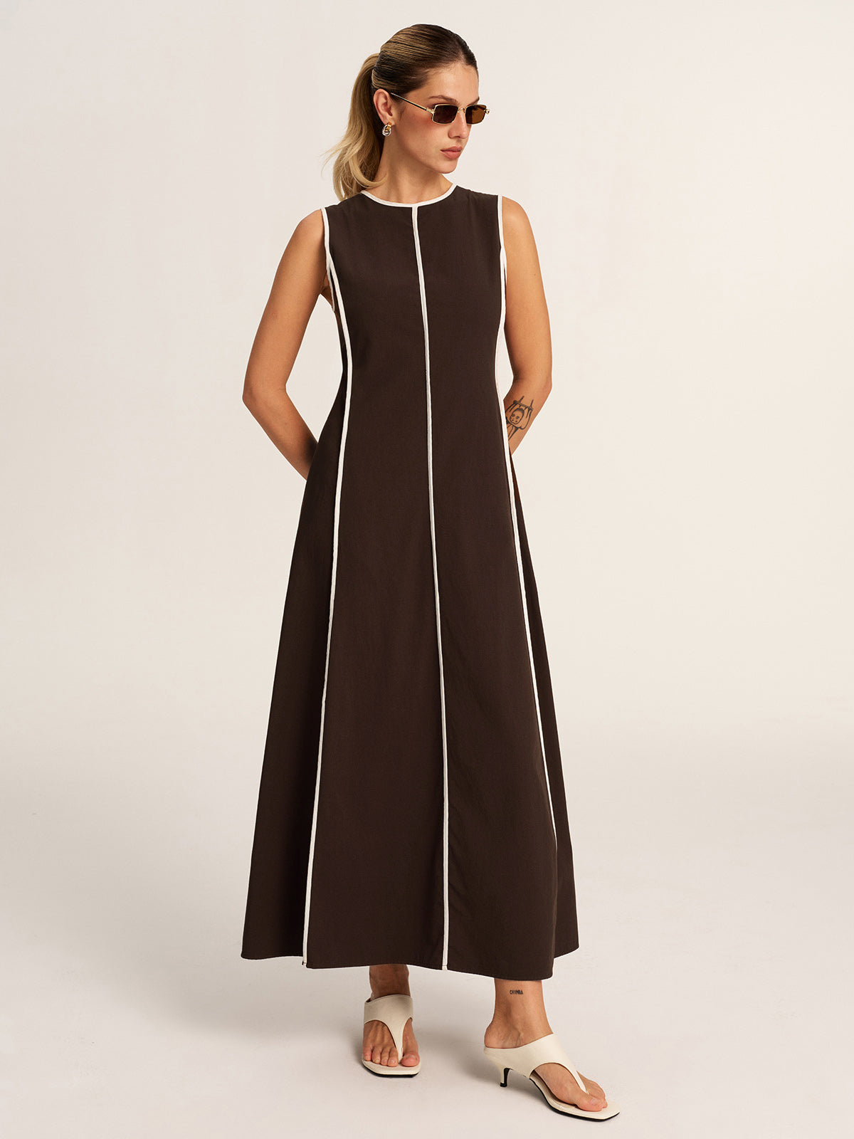 Contrast Piping A-Line Maxi Dress Women's Elegant Evening Wear