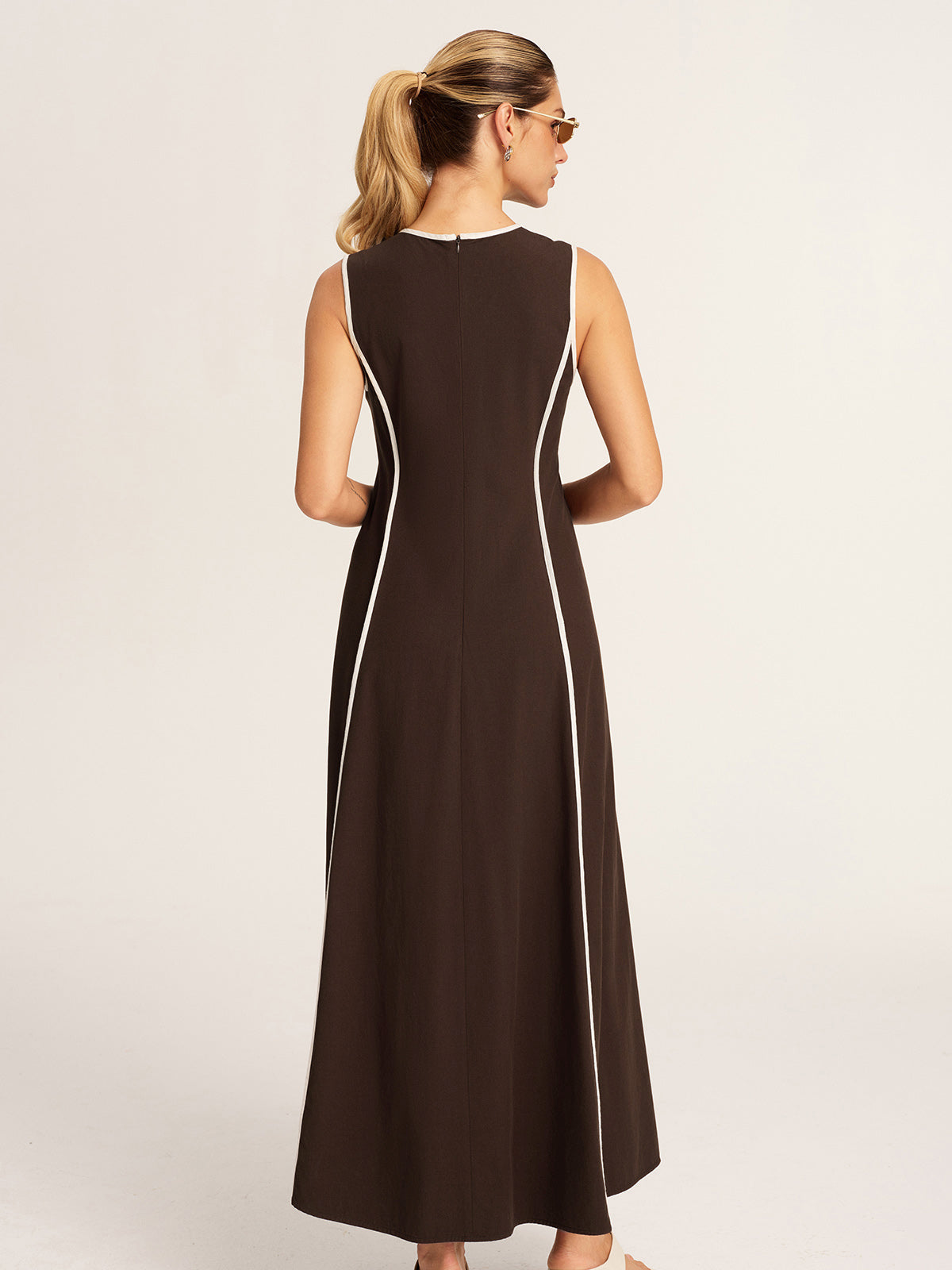 Contrast Piping A-Line Maxi Dress Women's Elegant Evening Wear
