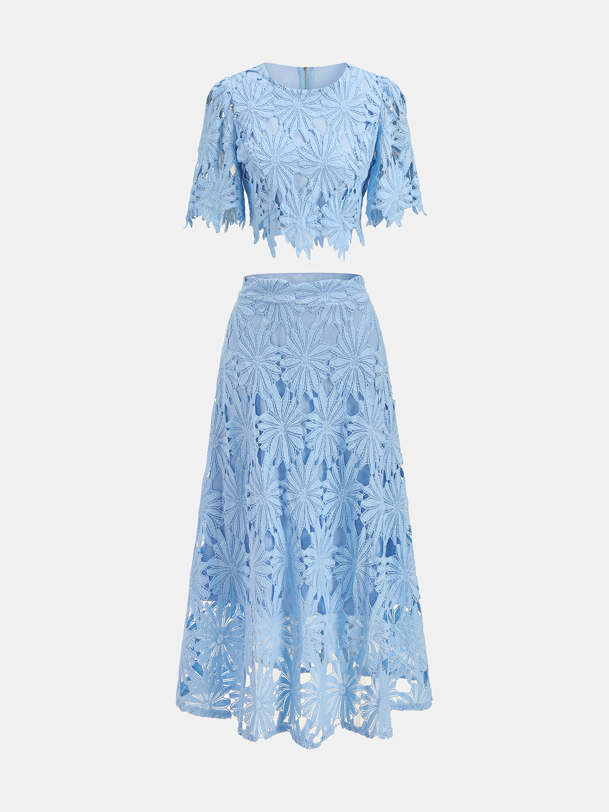 Floral Lace Crop Top & Midi Skirt Set for Women with Elegant Design