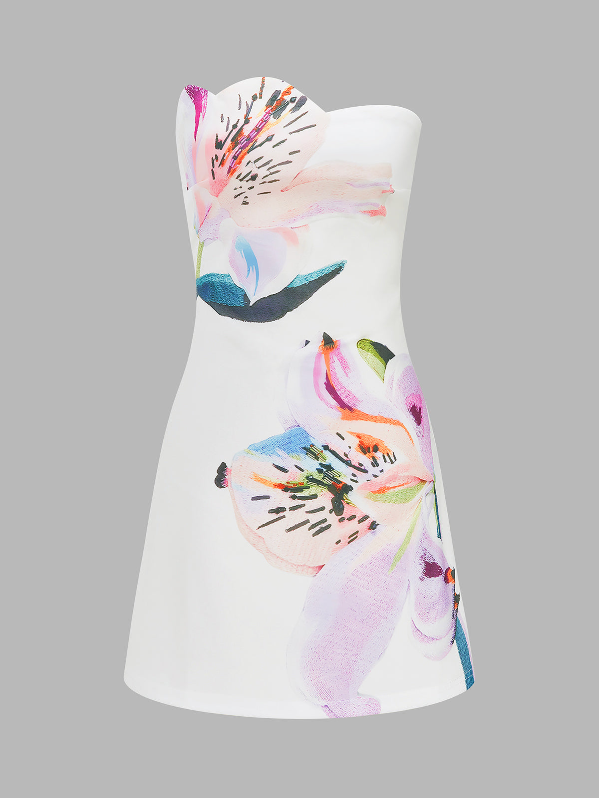 Floral Print Strapless A-Line Mini Dress for Summer Weddings