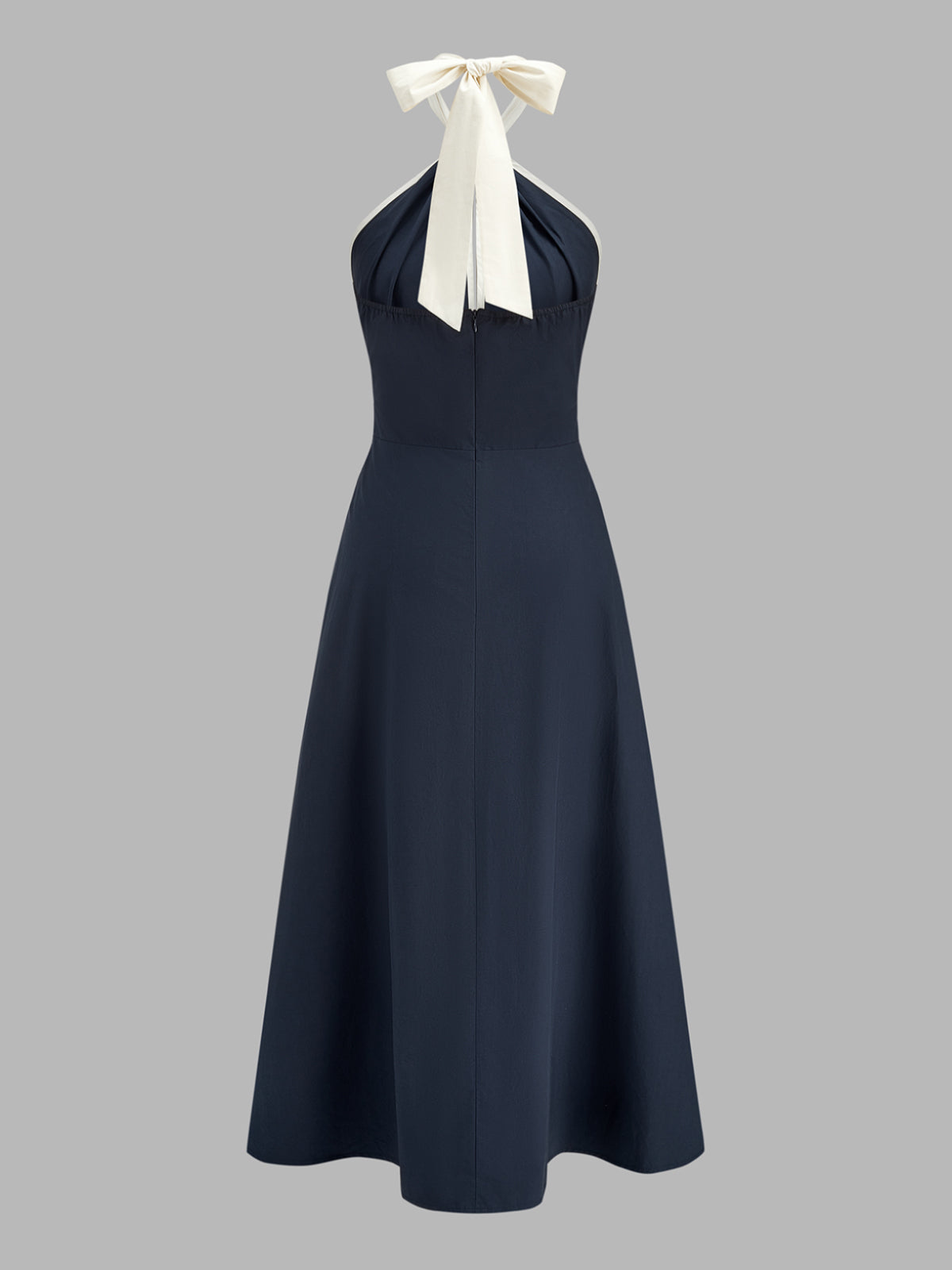 Contrast Halter Cotton Swing Dress with Pockets and Belted Waist