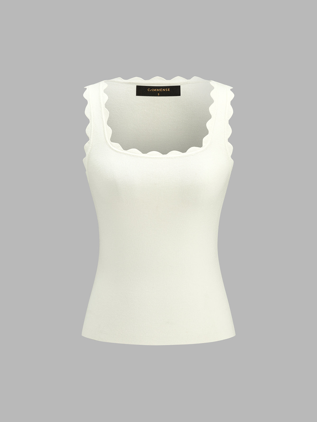 Scallop Edge Square Neck Ribbed Knit Tank Top for Women Summer Casual