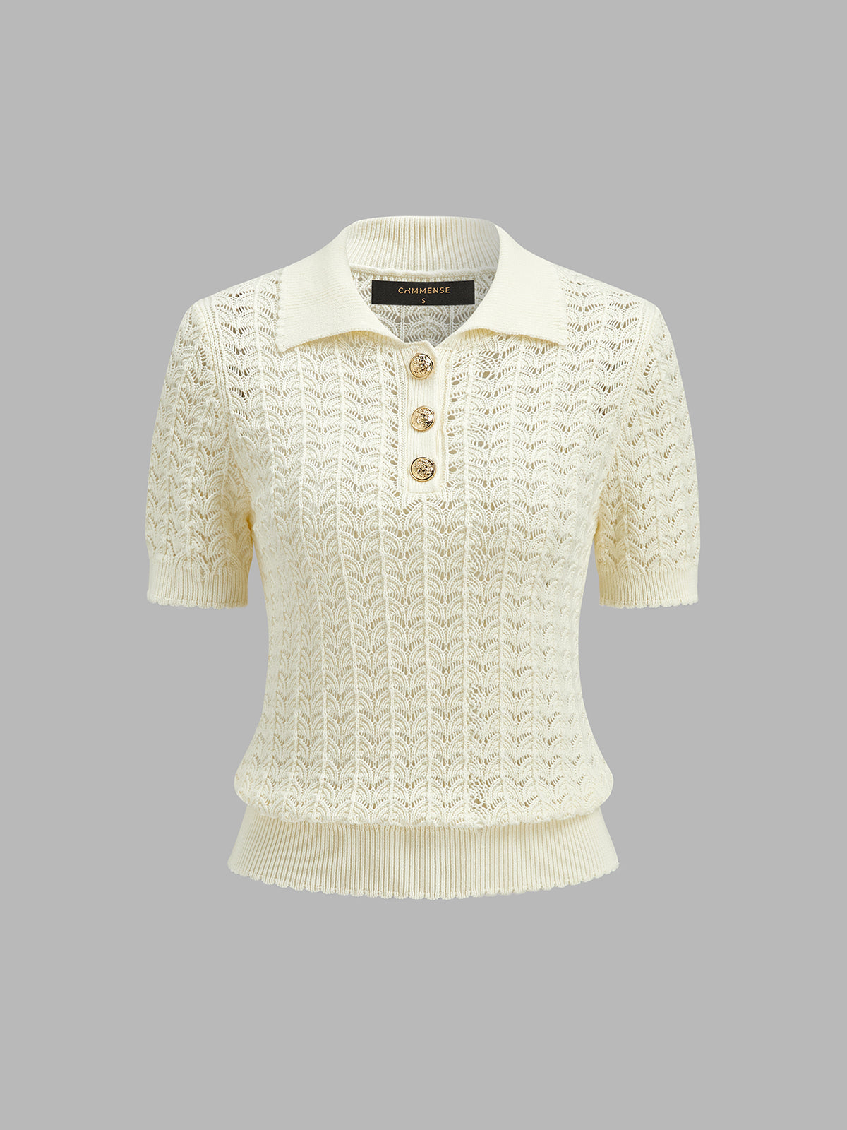 Openwork Short Sleeve Collared Knitted Top - Comfortable Chic Summer Wear