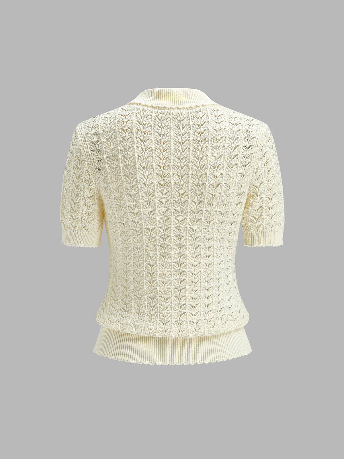 Openwork Short Sleeve Collared Knitted Top - Comfortable Chic Summer Wear