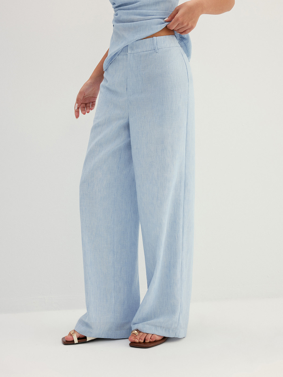 Linen-Like One Shoulder Top & Pants Set Comfortable and Stylish Fit