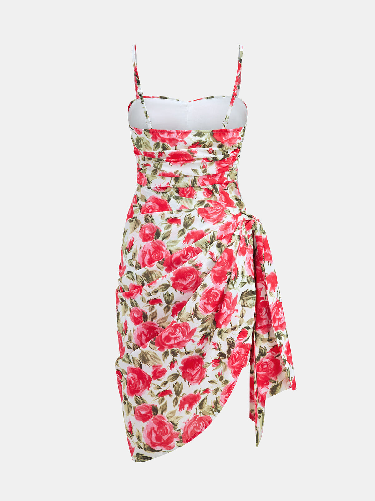 Floral Draped Asymmetric Midi Dress for Spring Weddings