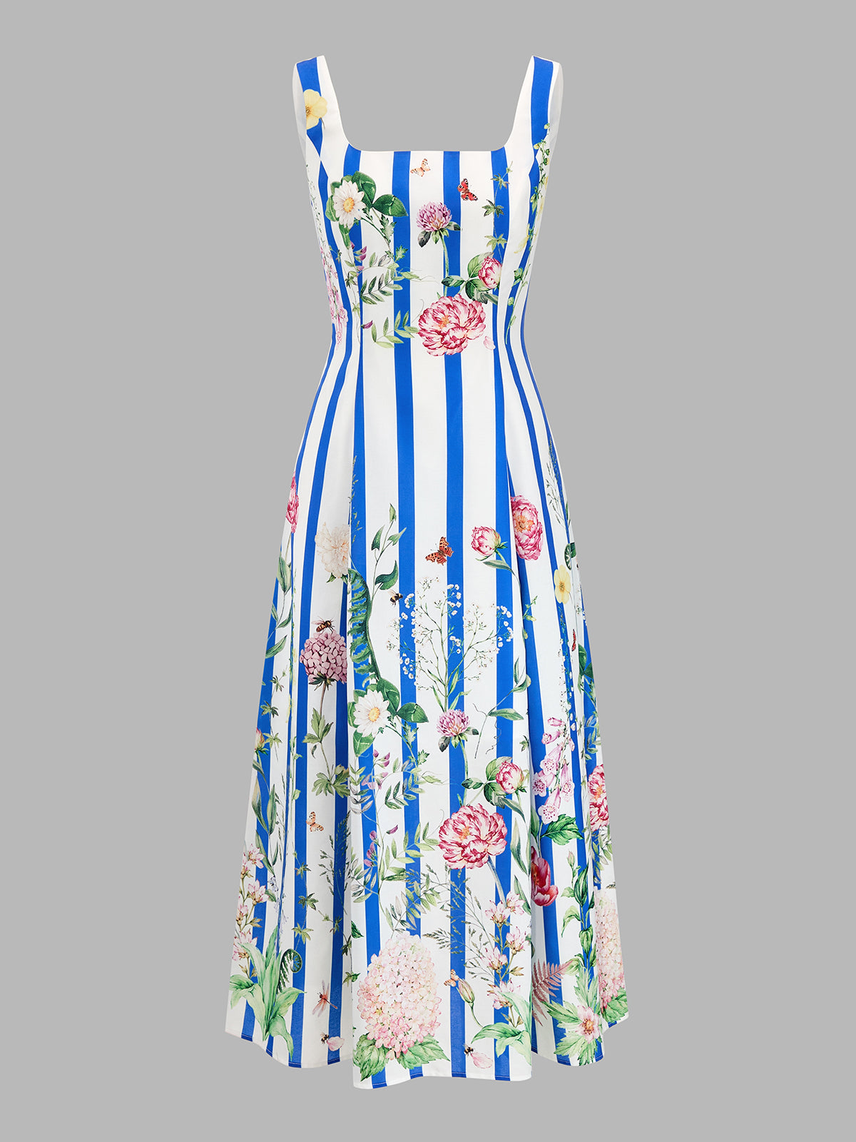 Floral Print Striped Sleeveless Maxi Dress for Women Casual Summer Style