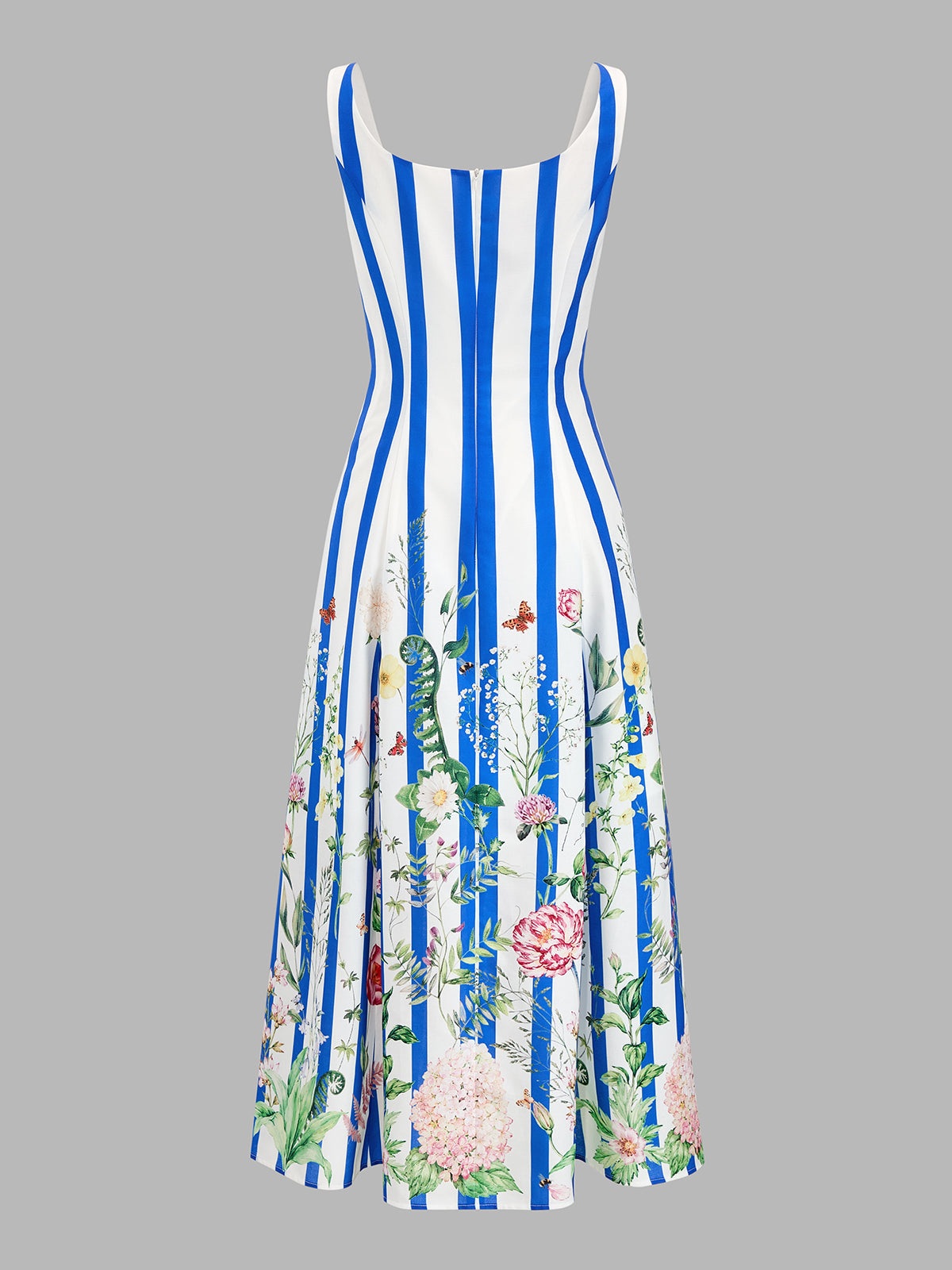Floral Print Striped Sleeveless Maxi Dress for Women Casual Summer Style