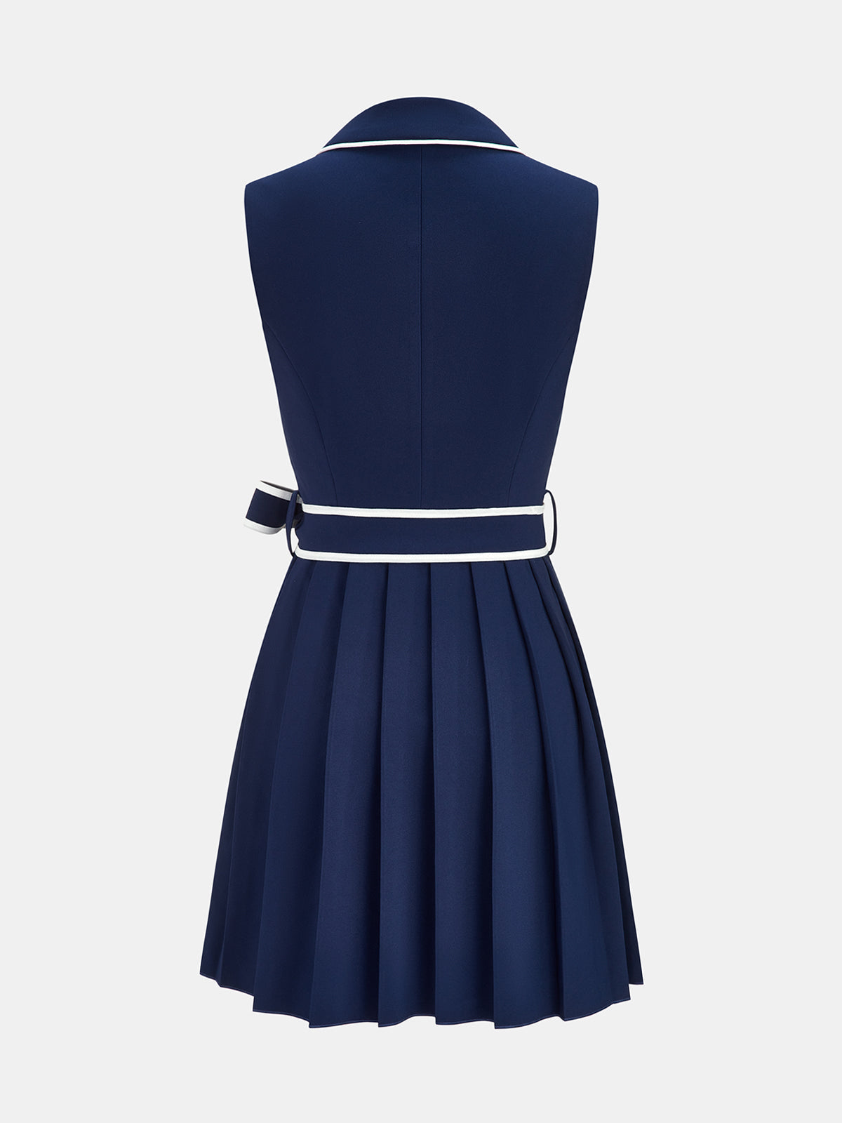 Contrast Trim Belted Lapel Pleat Mini Dress Trendy Casual Workwear