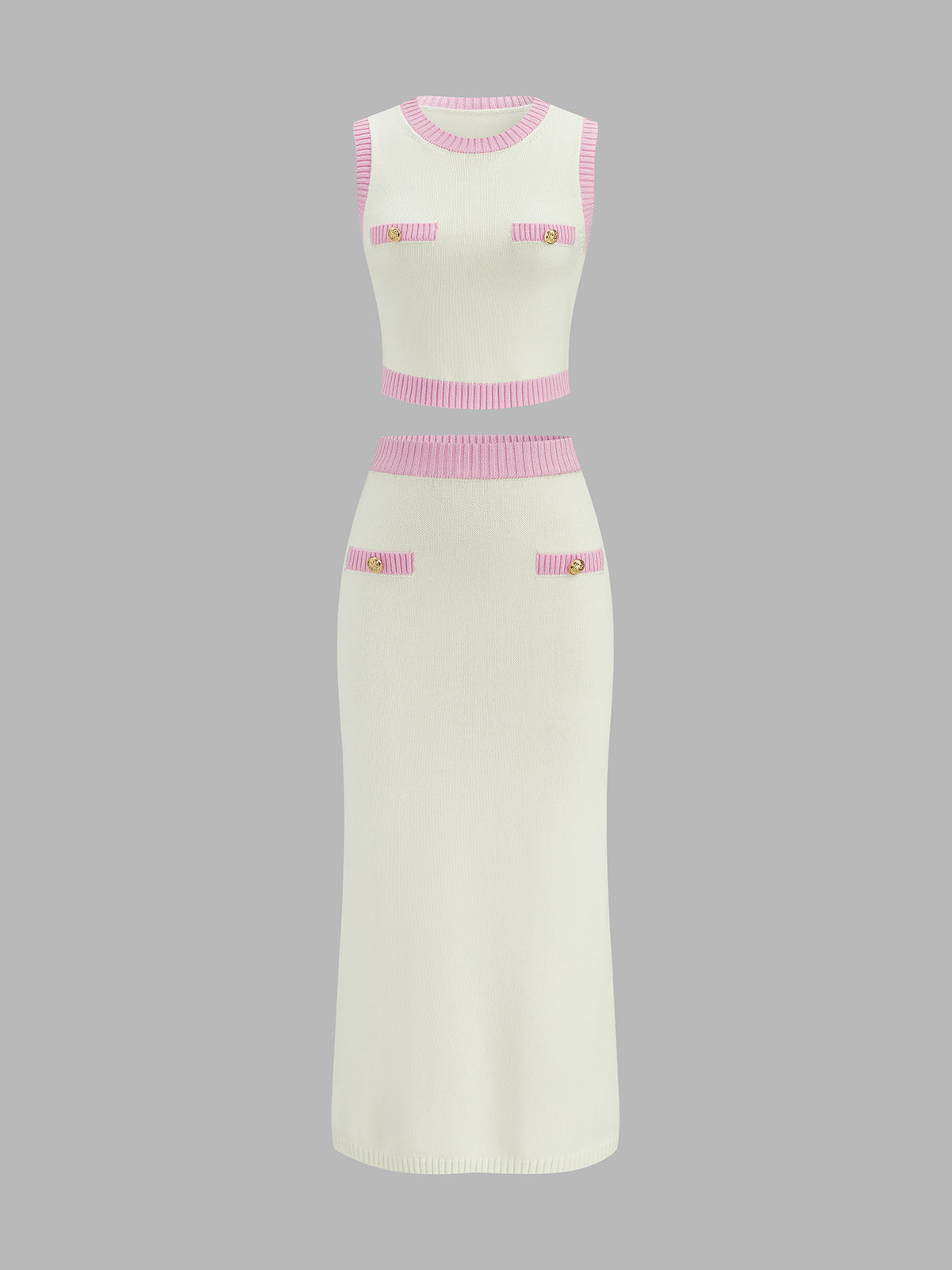 Contrast Trim Knit Two Piece Skirt Set with Elastic Waistband