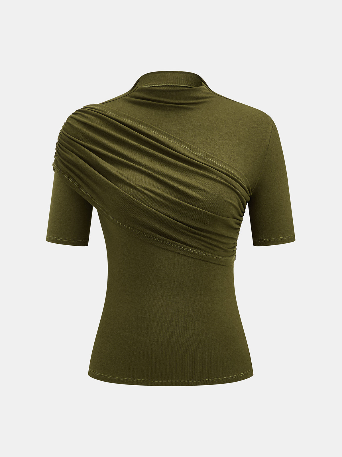 Asymmetric Ruched High Neck Top with Long Sleeves for Women