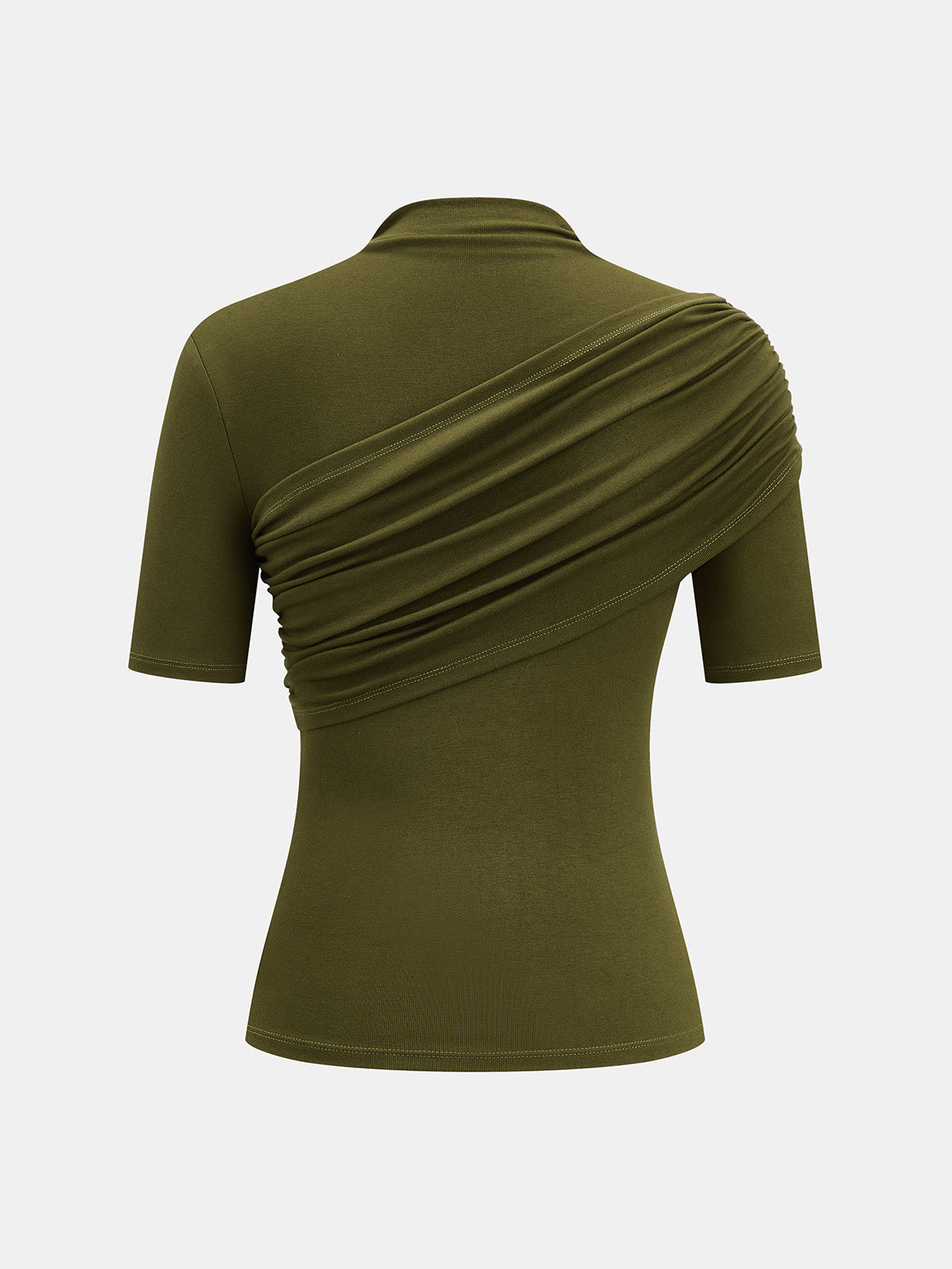 Asymmetric Ruched High Neck Top with Long Sleeves for Women