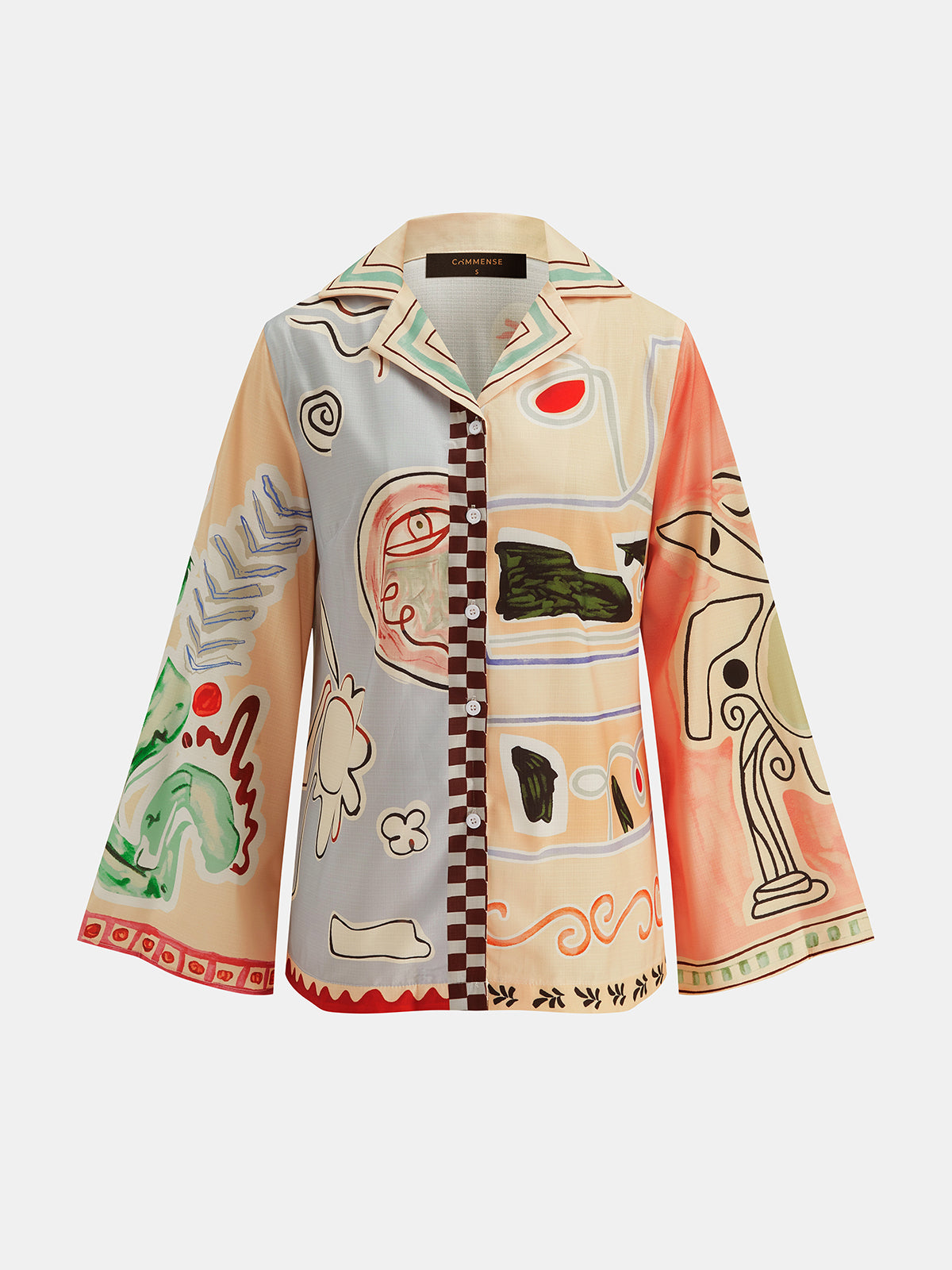 Abstract Print Button-Up Shirt & Adjustable Drawstring Shorts Set for Summer Comfort