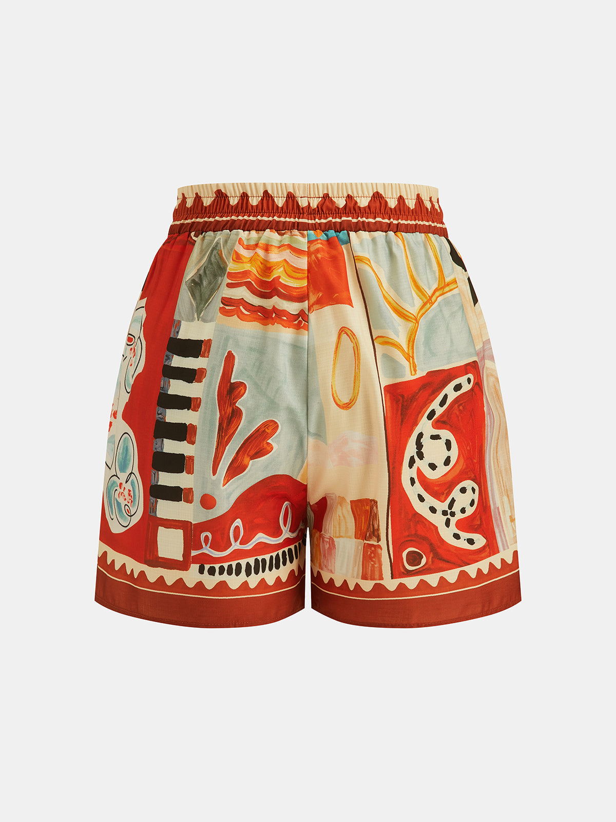 Abstract Print Button-Up Shirt & Adjustable Drawstring Shorts Set for Summer Comfort