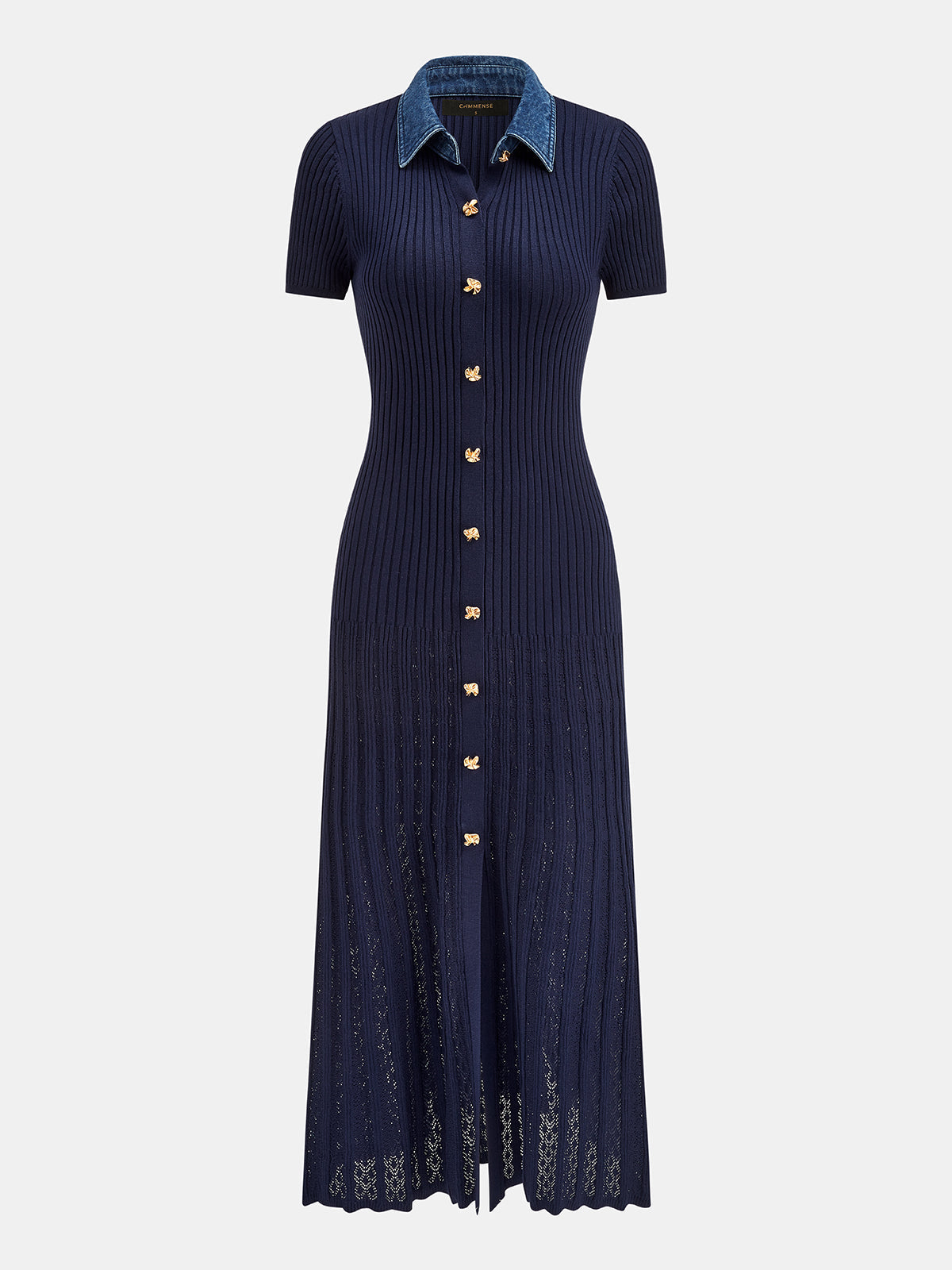 Denim Collar Ribbed Knit Maxi Dress Comfortable Full-Length Sleeveless Style