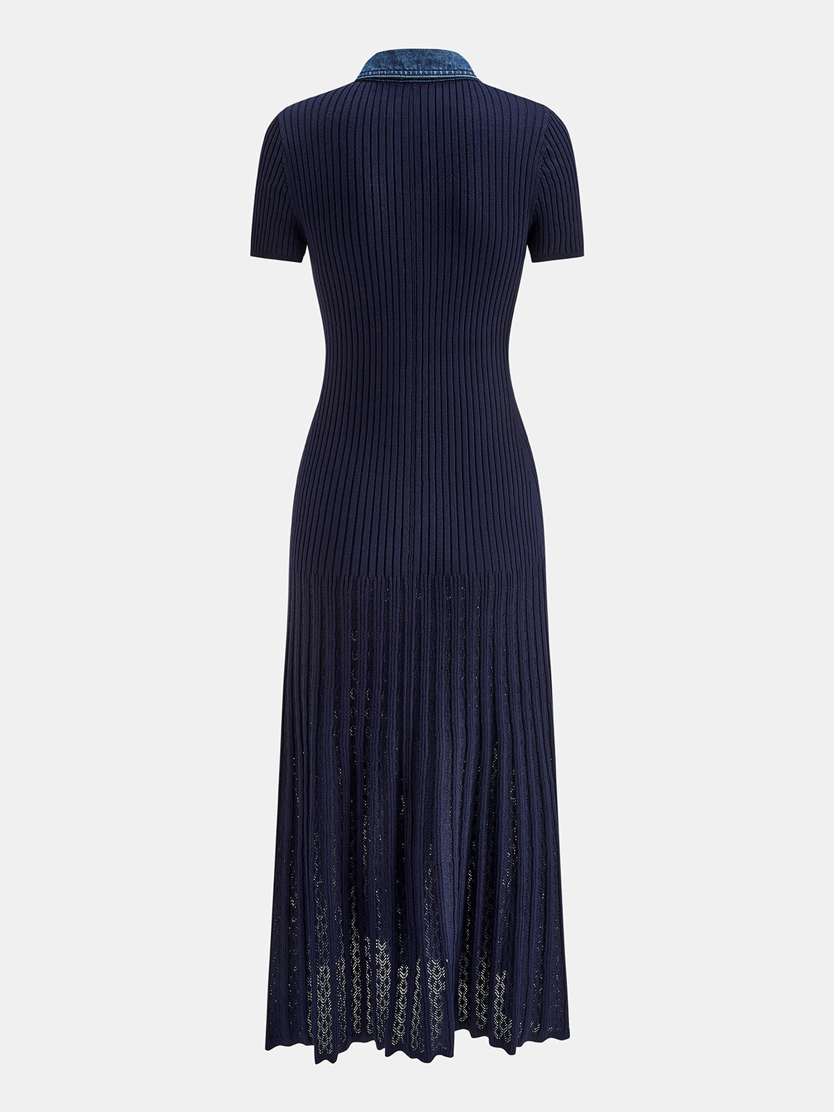 Denim Collar Ribbed Knit Maxi Dress Comfortable Full-Length Sleeveless Style