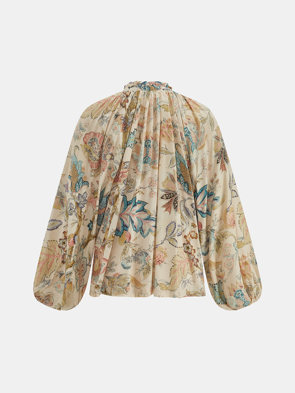 Floral Ruffle Tie Neck Balloon Sleeve Blouse for Women, Spring Fashion Essential