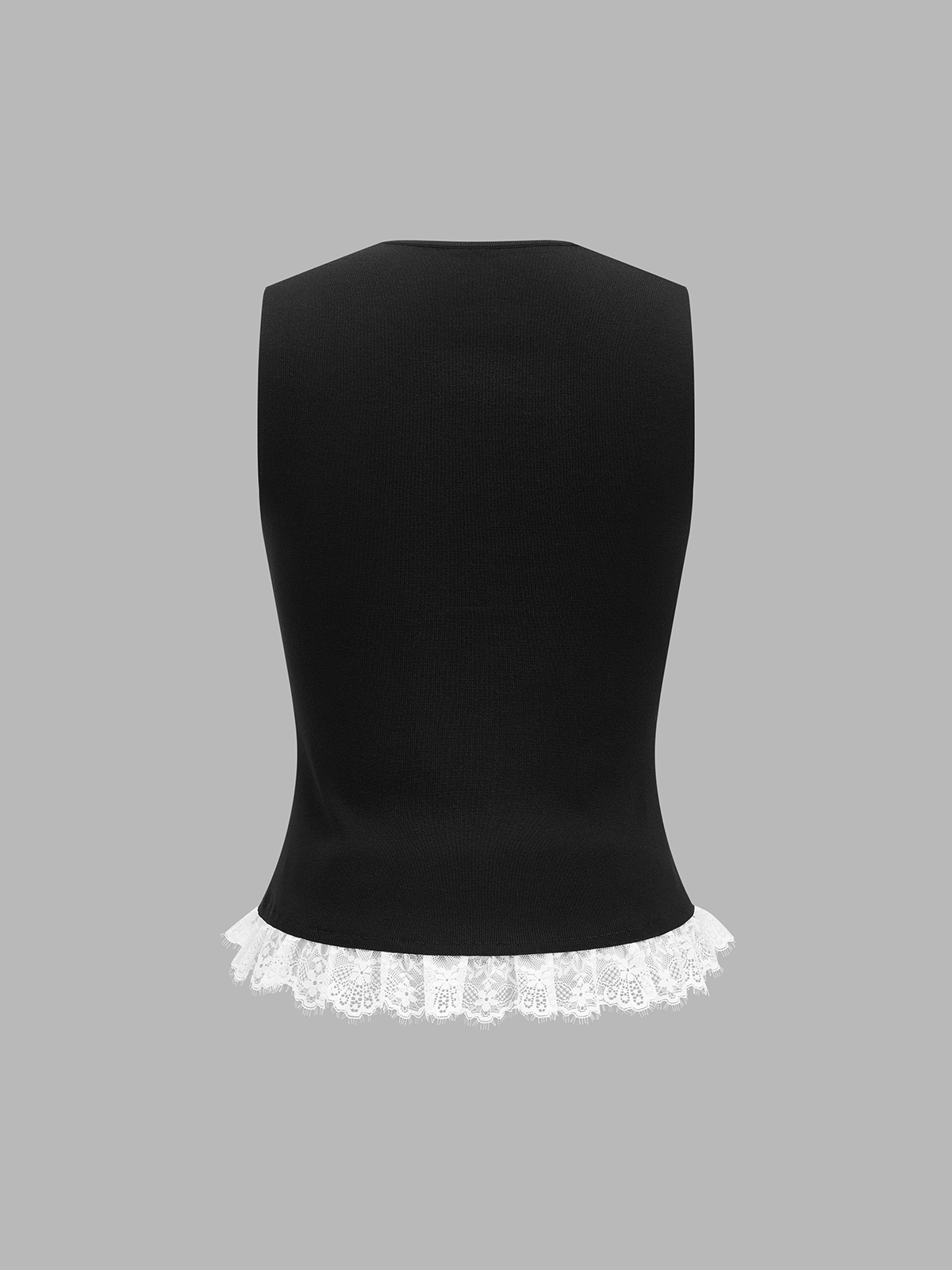 Lace Trim V Neck Knit Vest Casual Layering Piece