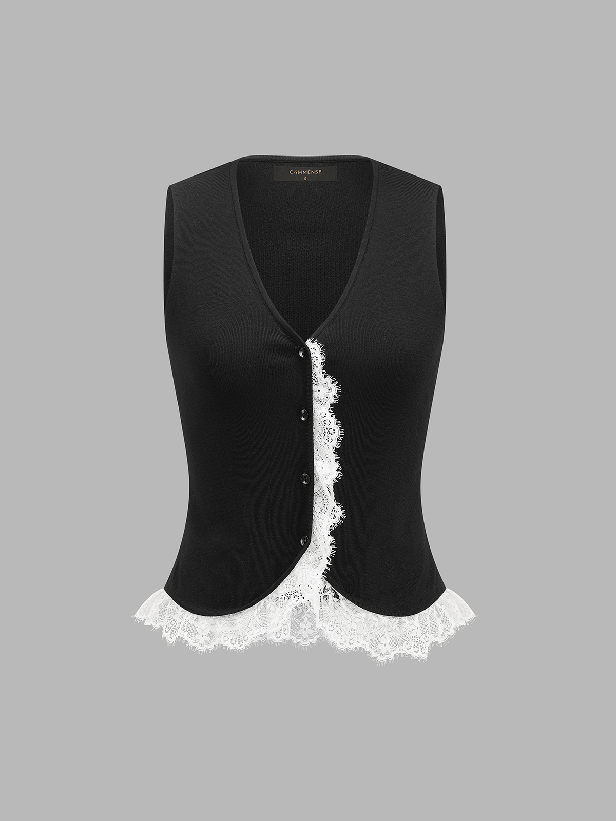 Lace Trim V Neck Knit Vest Casual Layering Piece
