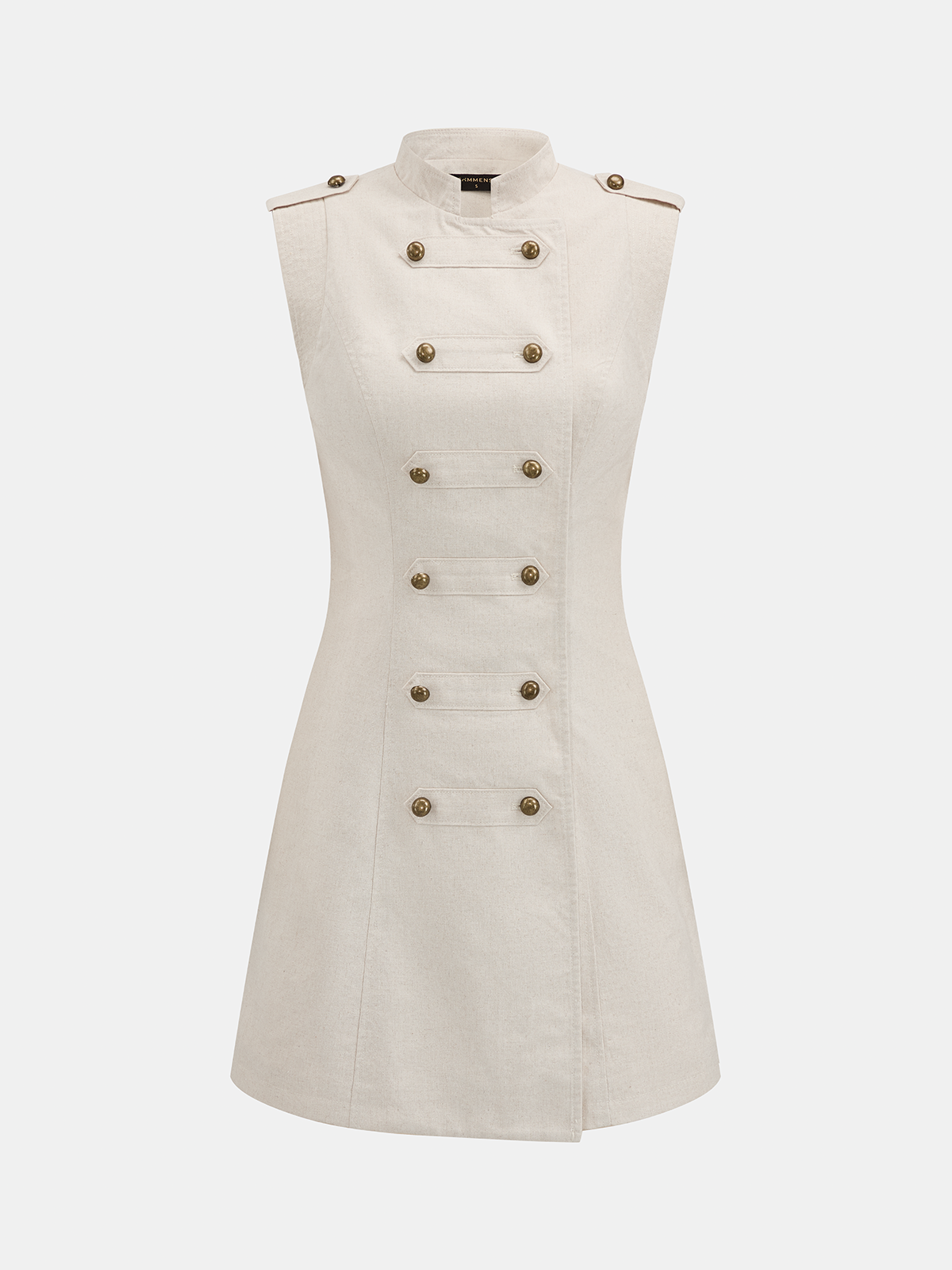 Napoleon Style Cotton Linen Mini Dress with Empire Waist and Cap Sleeves