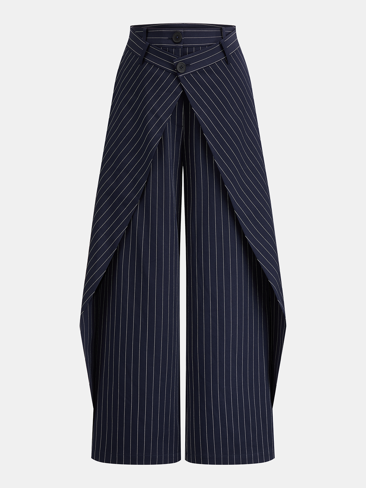 Wrap Overlay Pinstripe Wide Leg Pants with Belt Detail for Women