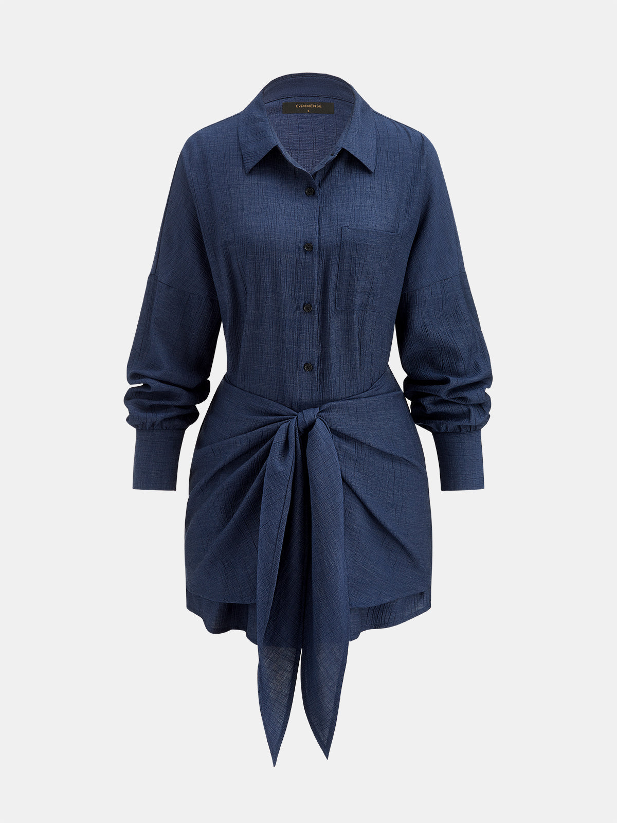 Tie Waist Textured Fabric Women's Shirt Mini Dress Stylish Fit
