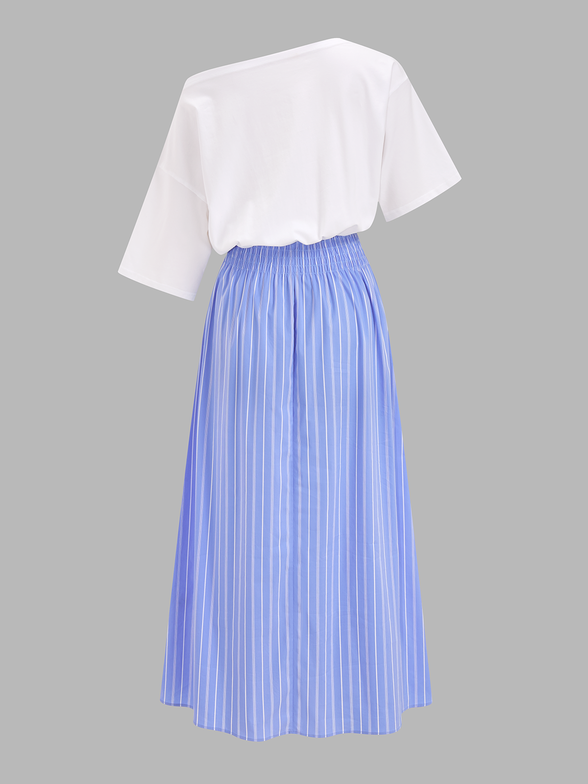 Color Block Off-Shoulder Striped Midi Dress Womens Casual Summer Style