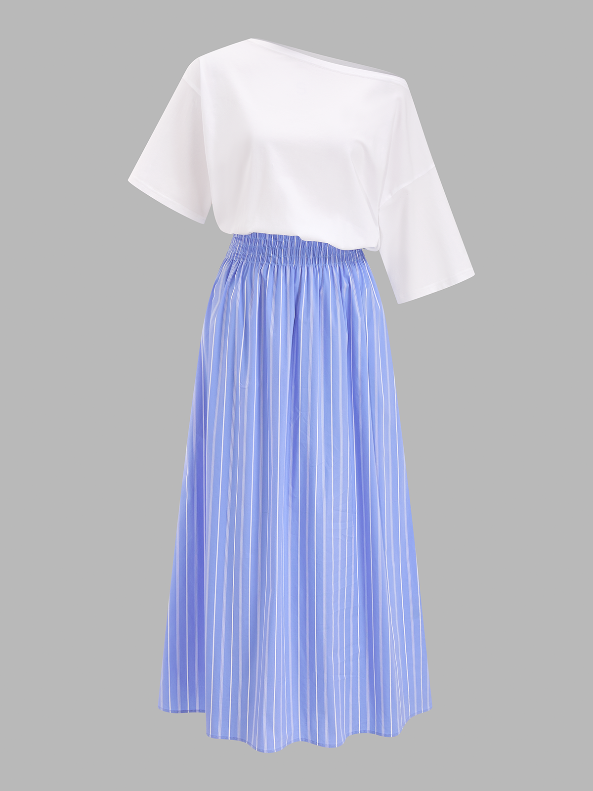 Color Block Off-Shoulder Striped Midi Dress Womens Casual Summer Style