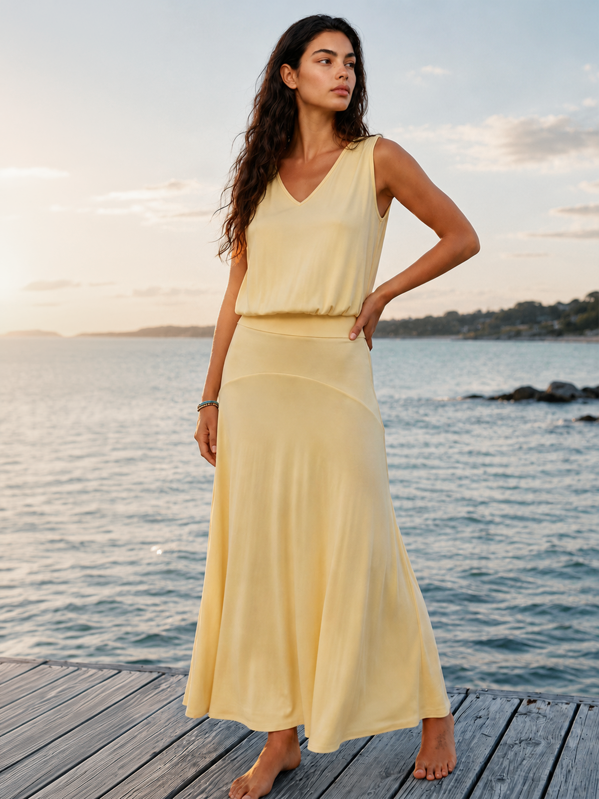 V-Neck Tank Top & Flared Midi Skirt Set - Women's Stylish Summer Outfit