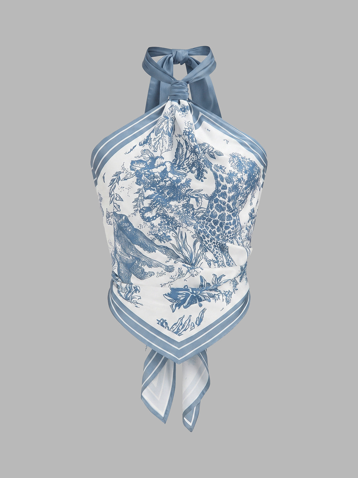 Porcelain Print Scarf Style Halter Blouse Fashionable Women's Summer Top