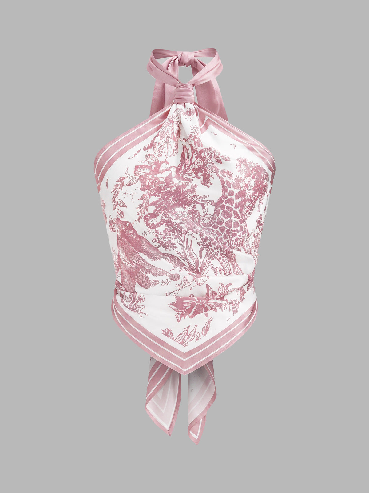 Porcelain Print Scarf Style Halter Blouse Fashionable Women's Summer Top