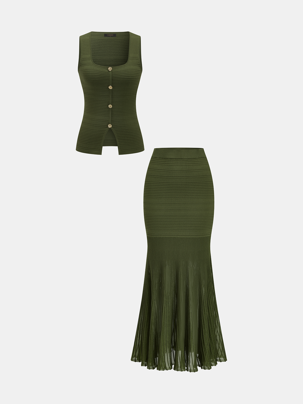 Textured Knit Top & Sheer Mermaid Skirt Set for Evening Wear