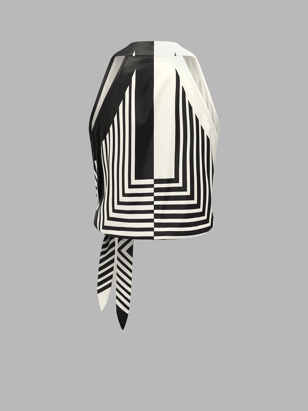 Geometric Stripe Halter Wrap Tie Satin Top Women's Trendy Fashion Blouse