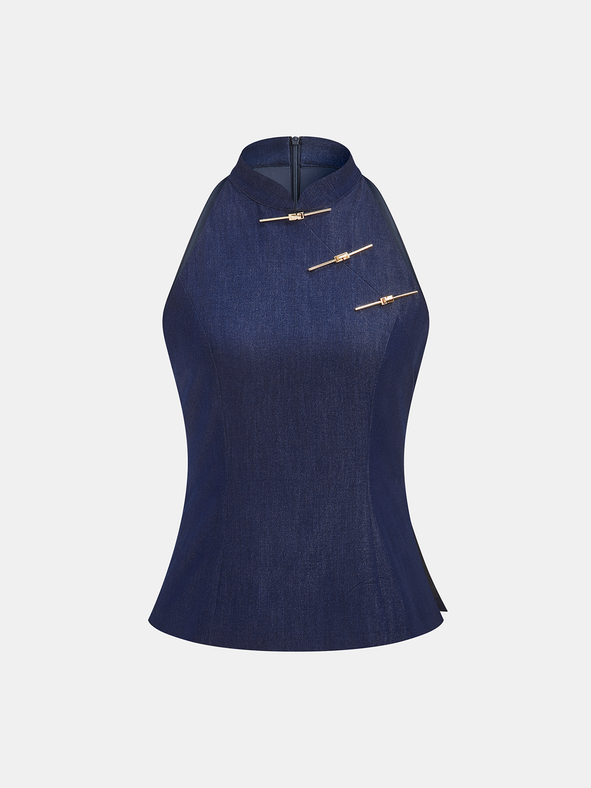 Metal Frog Button Halter Neck Pants Set for Women Casual Wear